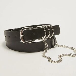 Aeropostale Chain Loop Black Faux Leather Belt Women’s Size Large Moto Rock